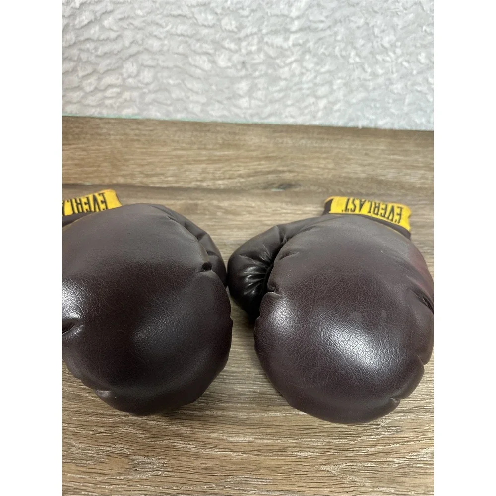 Vintage Everlast 17 oz Leather Boxing Gloves Brown Yellow Training Sparring Pair
